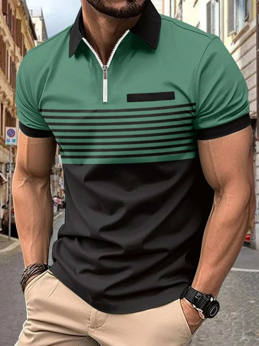 Men's Full Size Collared Neck Contrast Polo Plus Size - Trendsi - Flyclothing LLC