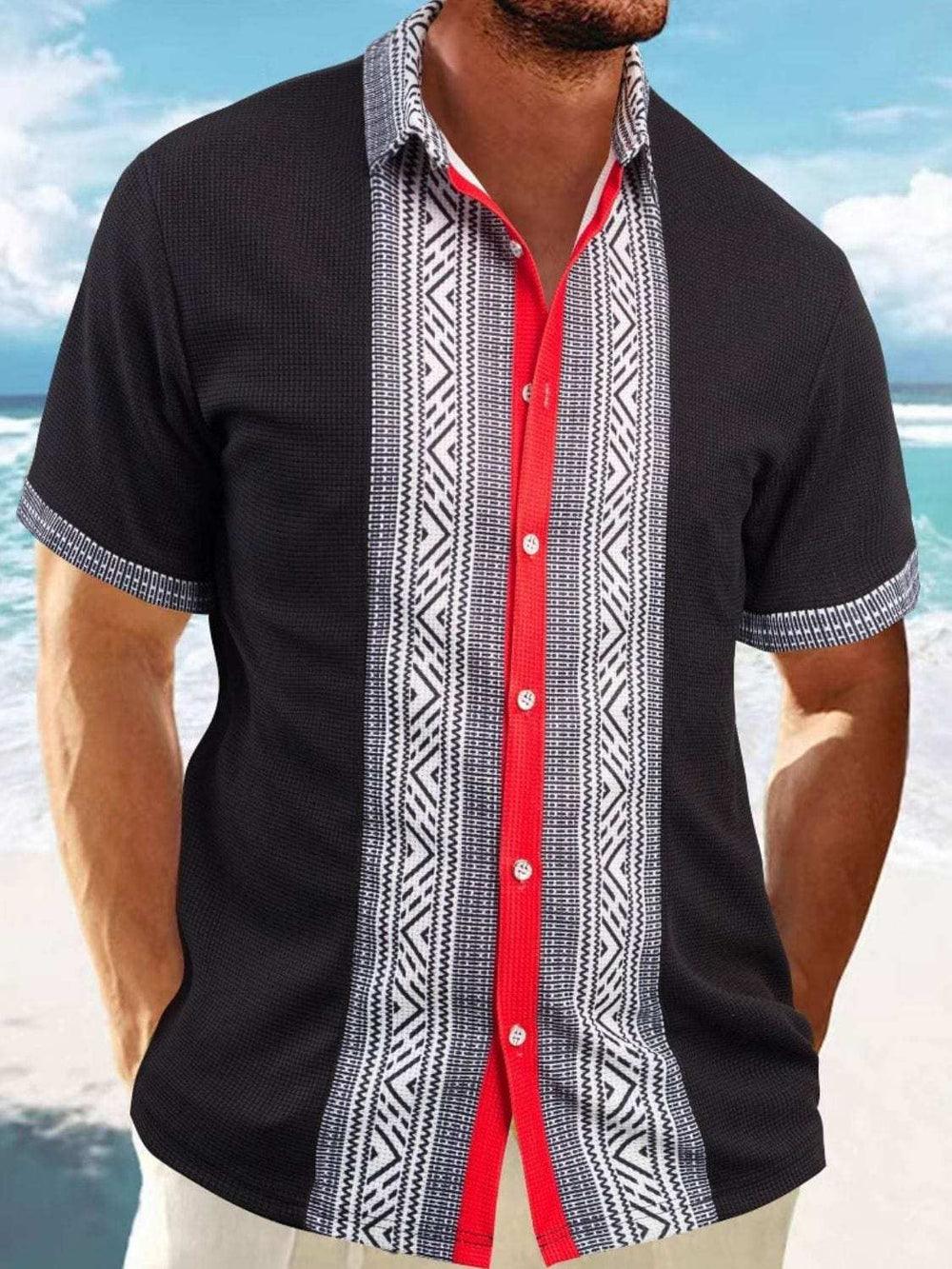 Men's Full Size Contrast Button Down Short Sleeve Shirt Plus Size - Trendsi - Flyclothing LLC