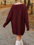 V-Neck Dropped Shoulder Sweater Dress - Trendsi - Flyclothing LLC