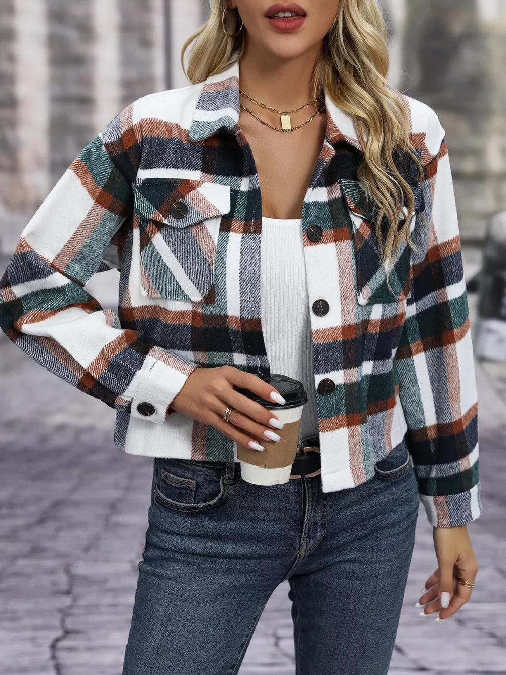 Plaid Button-Up Jacket - Trendsi - Flyclothing LLC