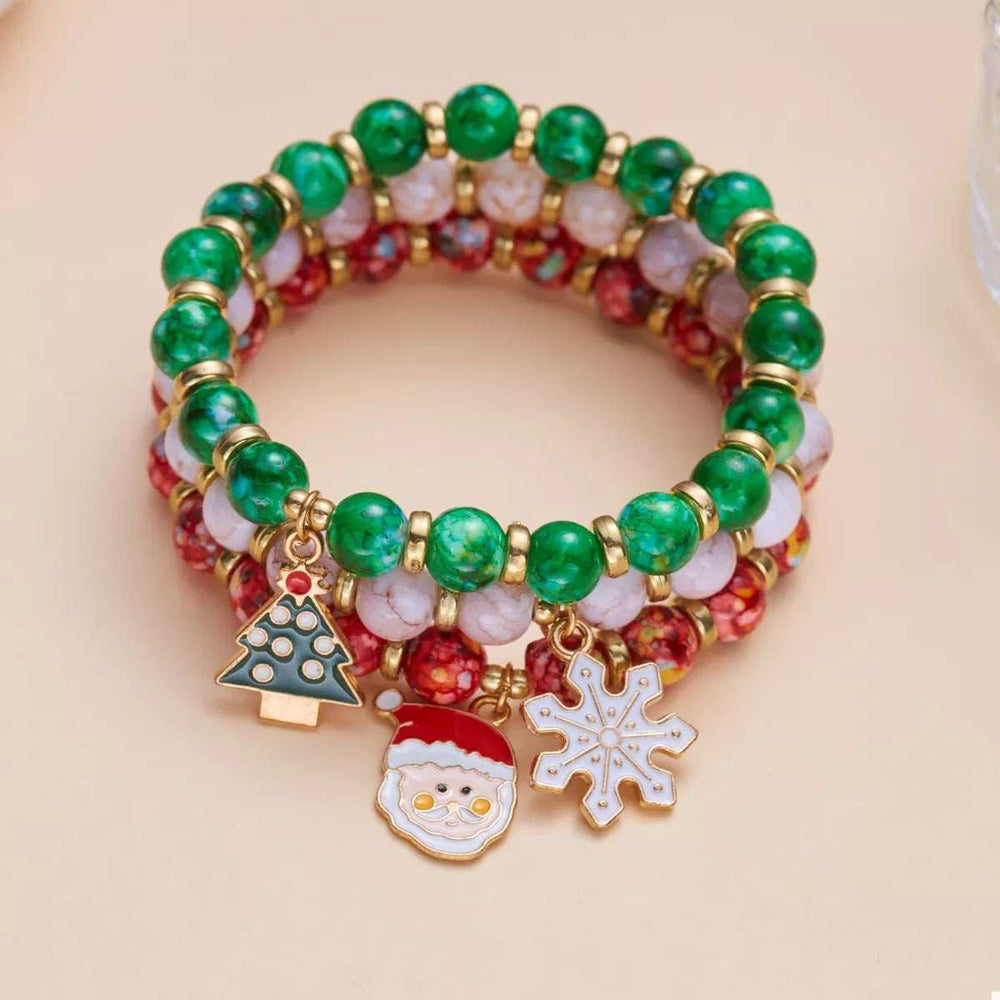 3 Piece Christmas Charm Beaded Bracelet - Trendsi - Flyclothing LLC