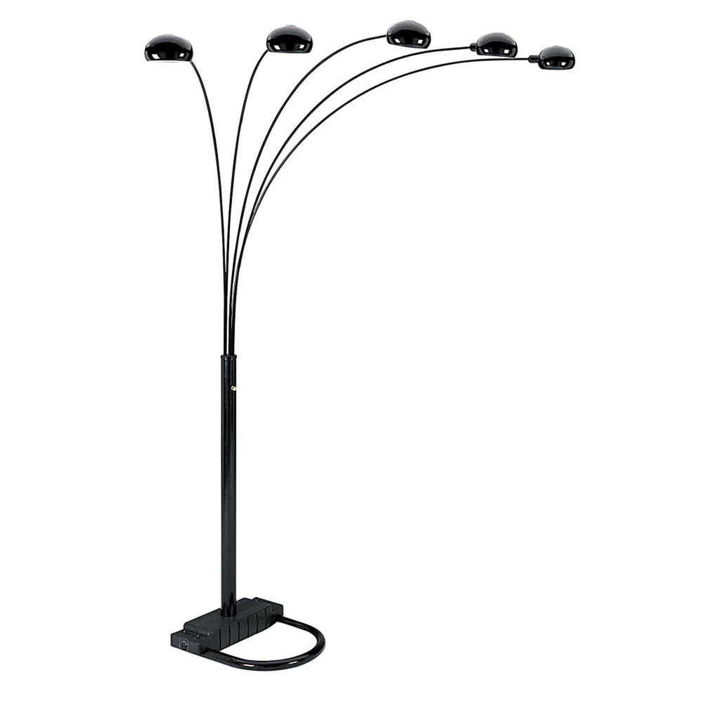 84" Black Five Light Arc Floor Lamp With Black Dome Shade - Homeroots - Flyclothing LLC