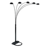 84" Black Five Light Arc Floor Lamp With Black Dome Shade - Homeroots - Flyclothing LLC