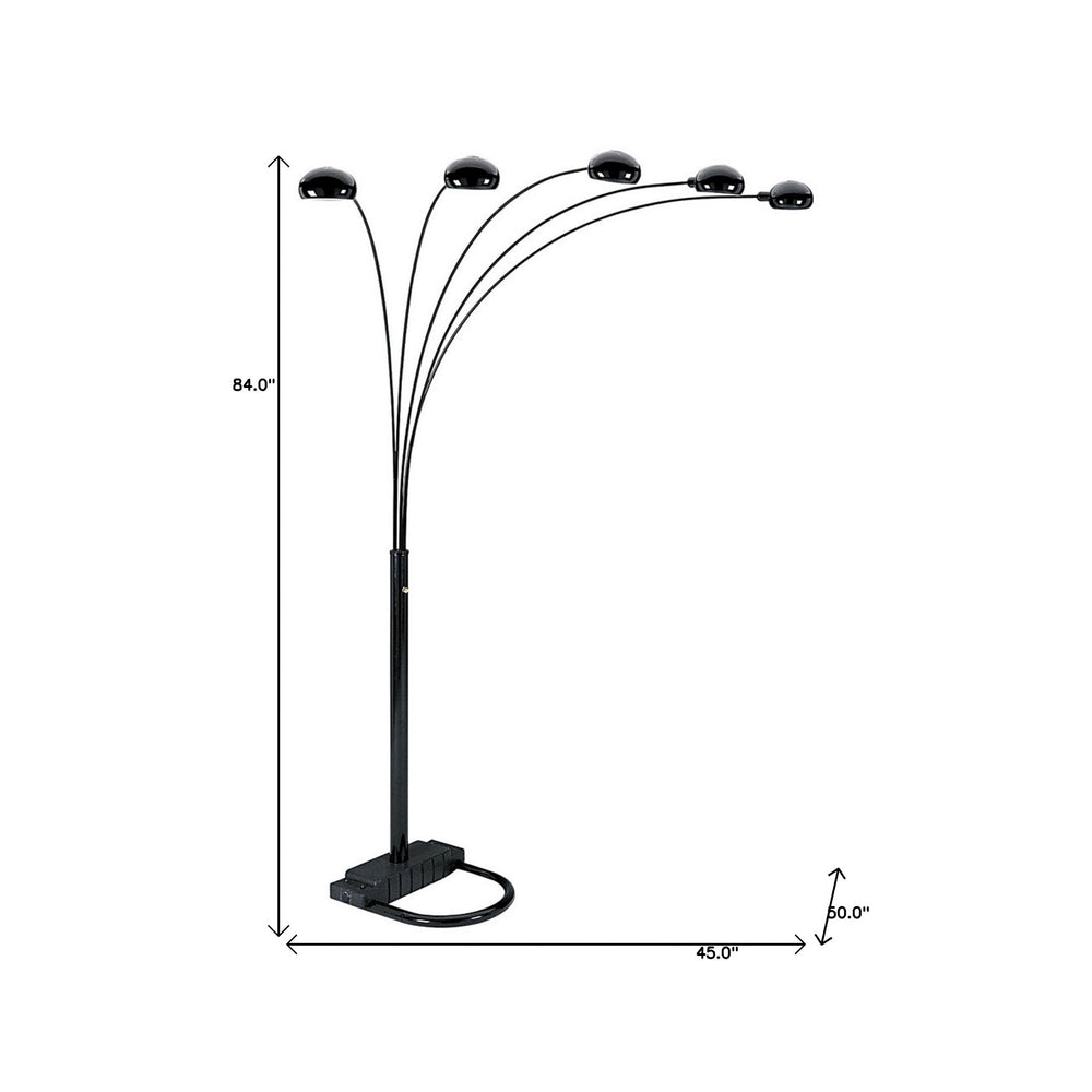 84" Black Five Light Arc Floor Lamp With Black Dome Shade - Homeroots - Flyclothing LLC