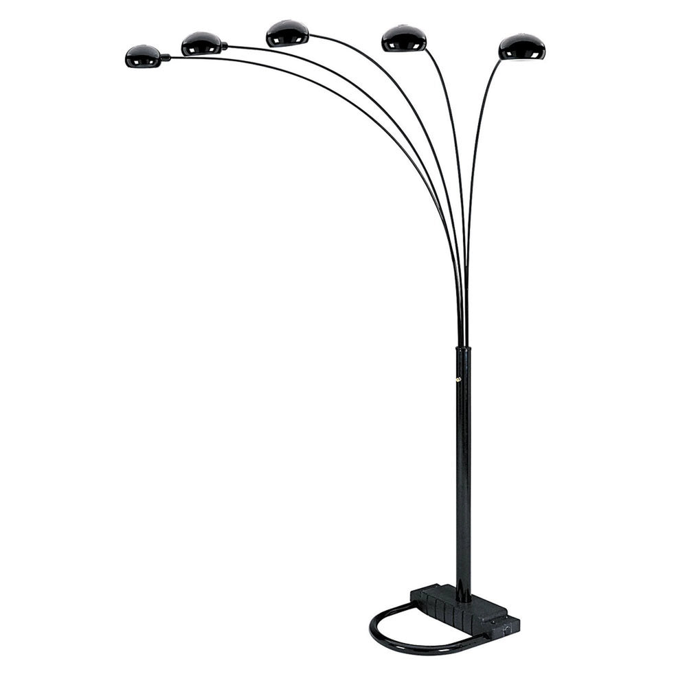 84" Black Five Light Arc Floor Lamp With Black Dome Shade - Homeroots - Flyclothing LLC