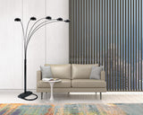 84" Black Five Light Arc Floor Lamp With Black Dome Shade - Homeroots - Flyclothing LLC