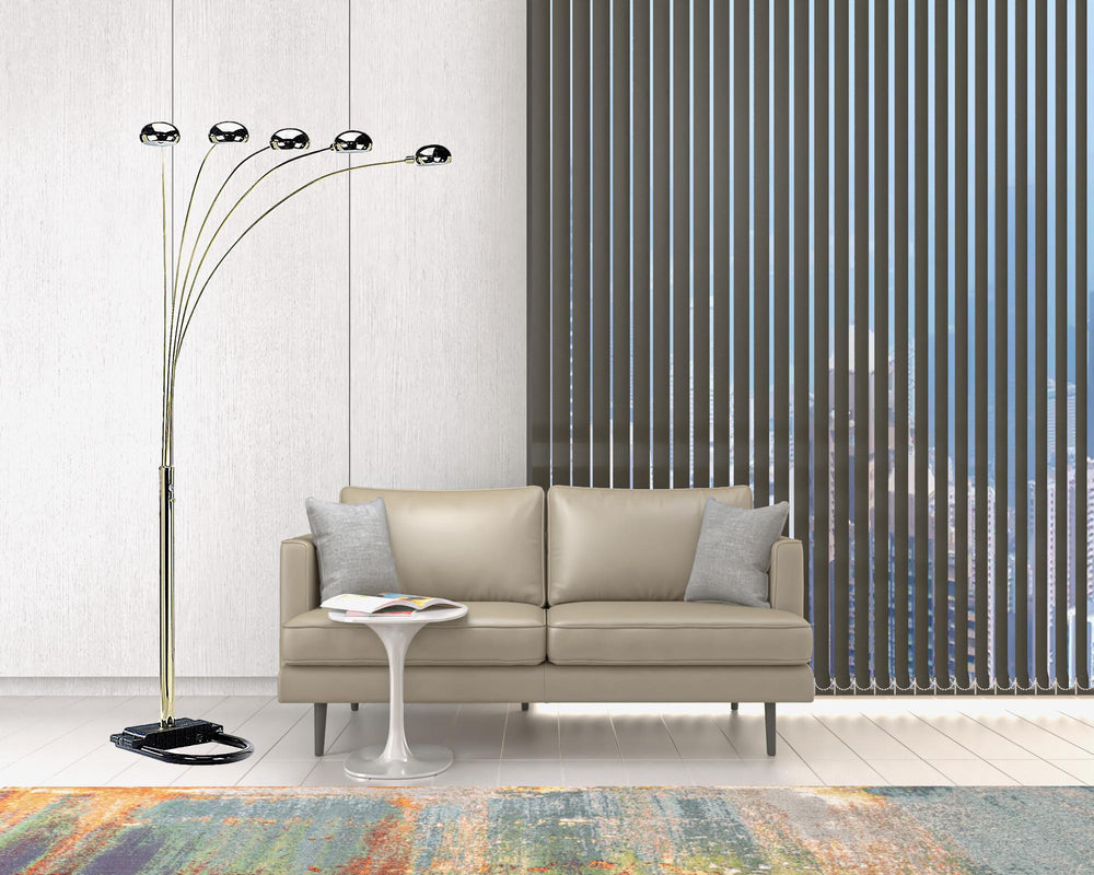 84" Brass Five Light Arc Floor Lamp With Brass Metal Dome Shade - Homeroots - Flyclothing LLC