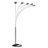 84" Nickel Five Lights Arc Floor Lamp With Nickel Dome Shade - Homeroots - Flyclothing LLC