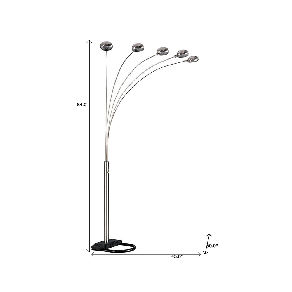 84" Nickel Five Lights Arc Floor Lamp With Nickel Dome Shade - Homeroots - Flyclothing LLC