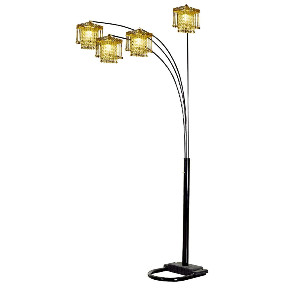 84" Black Four Light Arc Floor Lamp With Clear Crystal Glass Chandelier Shade - Homeroots - Flyclothing LLC
