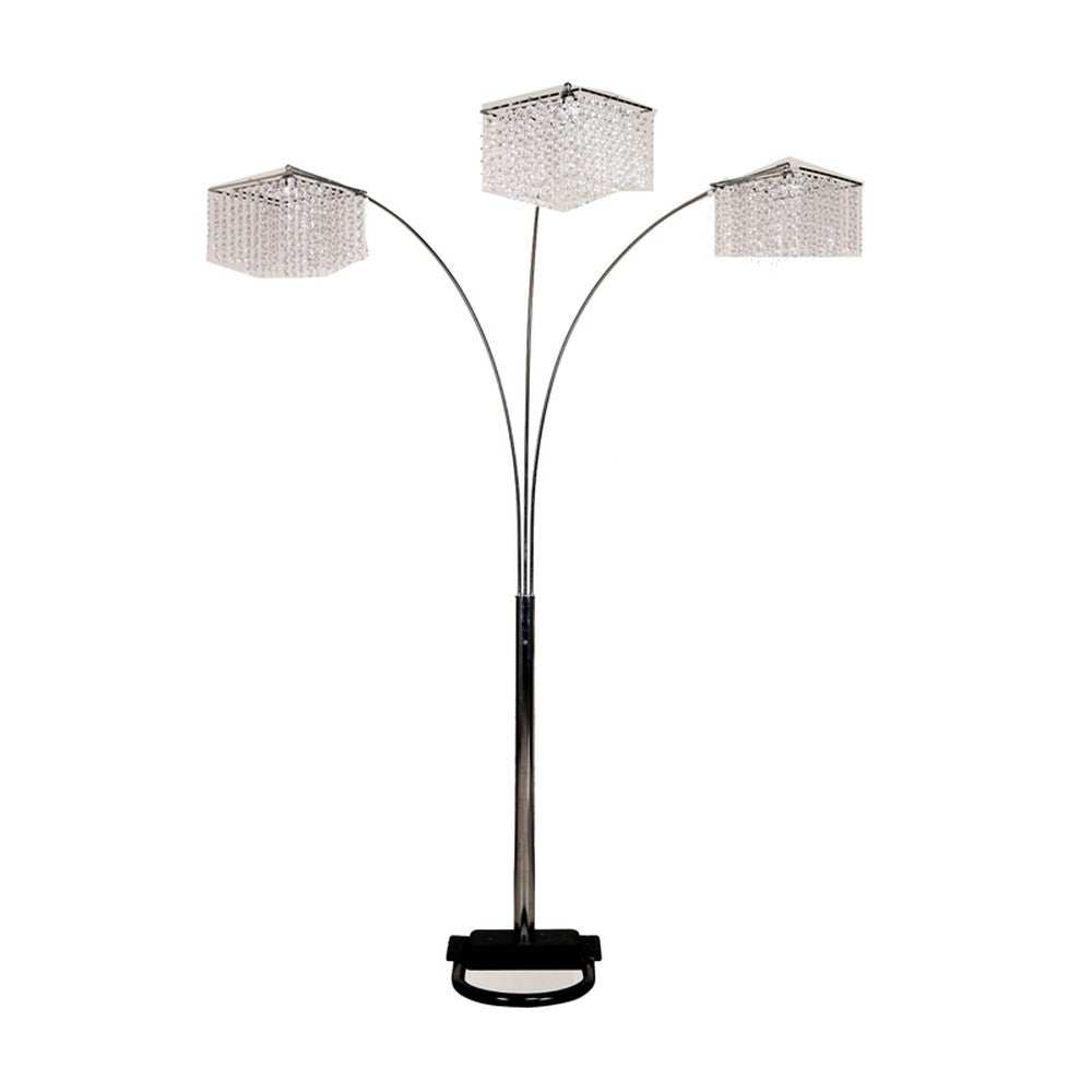 Floor Lamp with Three Hanging Crystal Shades - Homeroots - Flyclothing LLC