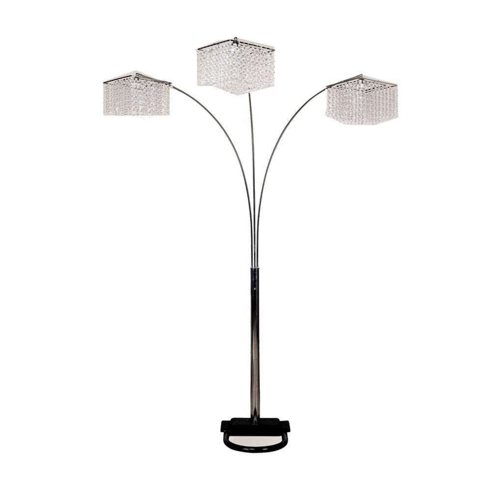Floor Lamp with Three Hanging Crystal Shades - Homeroots - Flyclothing LLC