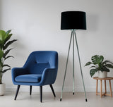 59" Silver Tripod Floor Lamp With Black Fabric Drum Shade - Homeroots - Flyclothing LLC