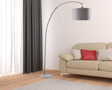 86" Beige And Antique Gold Arched Floor Lamp With Gray Drum Shade - Homeroots - Flyclothing LLC