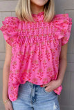 Ruffled Printed Mock Neck Cap Sleeve Blouse - Trendsi - Flyclothing LLC