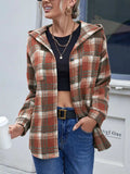 Plaid Button Up Long Sleeve Hooded Jacket - Trendsi - Flyclothing LLC