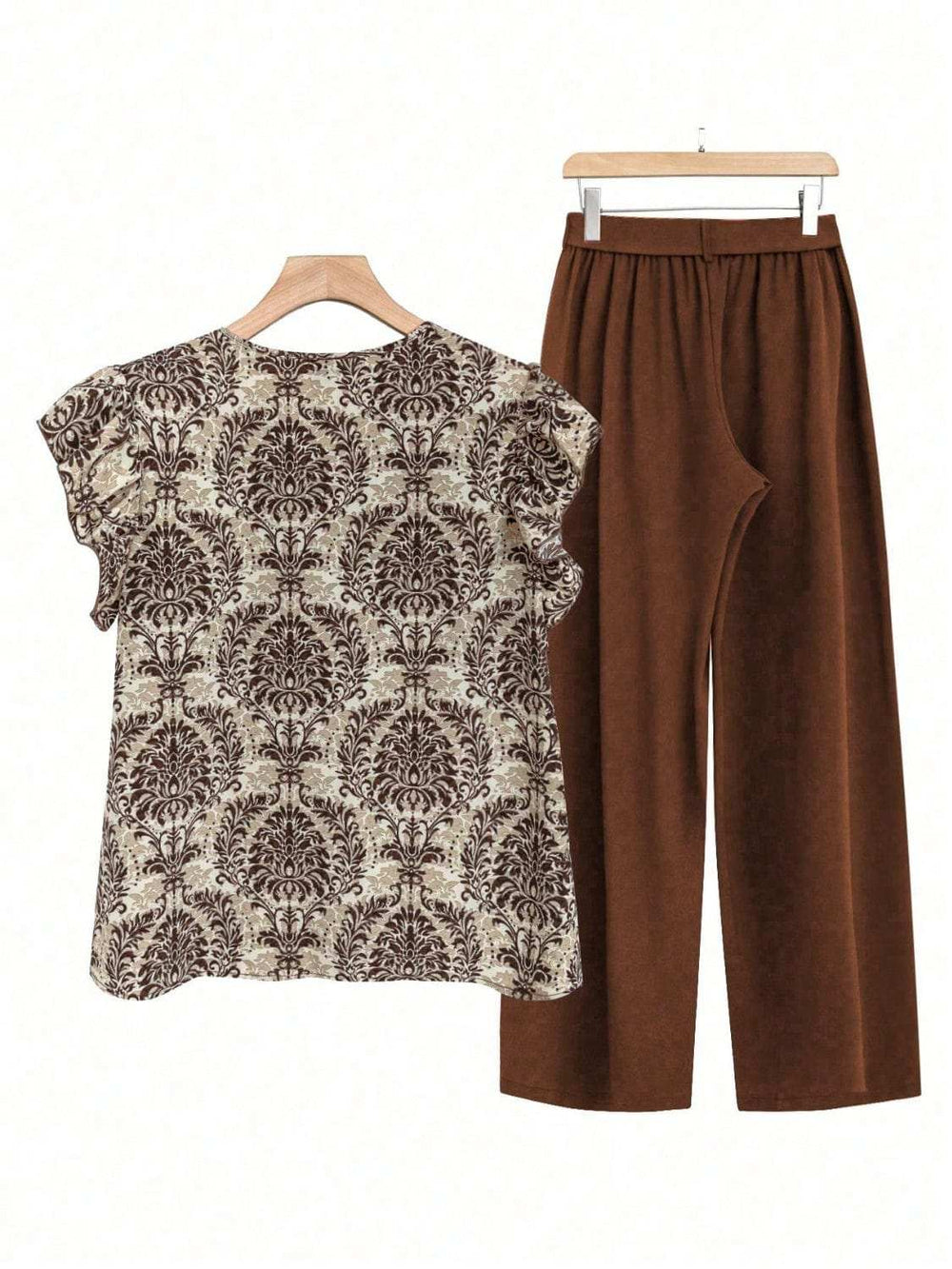 Printed Ruffled Cap Sleeve Top and Pants Set - Trendsi - Flyclothing LLC