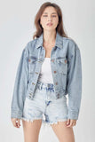 RISEN Full Size Button Down Cropped Denim Jacket - Trendsi - Flyclothing LLC