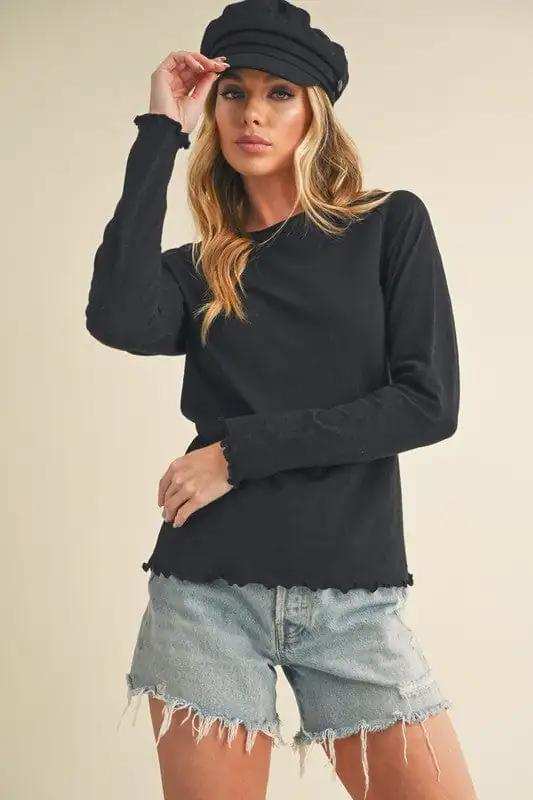 Aemi + Co Lettuce Hemline Round Neck Raglan Sleeve T-Shirt - Trendsi - Flyclothing LLC