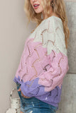 Color Block Hollow Boat Neck Sweater - Trendsi - Flyclothing LLC
