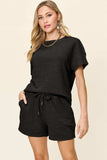 Double Take Full Size Texture Short Sleeve T-Shirt and Drawstring Shorts Set - Trendsi - Flyclothing LLC