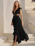 Cutout Ruffled Cap Sleeve Maxi Dress - Trendsi - Flyclothing LLC