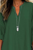 Solid Color Notched Long Sleeve Blouse - Trendsi - Flyclothing LLC