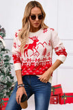 Angel Wings Deer Pattern Round Neck Long Sleeve Sweater - Trendsi - Flyclothing LLC