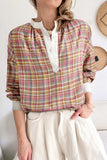 Mulit-Color Plaid Round Neck Long Sleeve Blouse - Trendsi - Flyclothing LLC