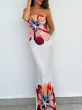 Floral Print Strapless Bodycon Maxi Dress - Trendsi - Flyclothing LLC