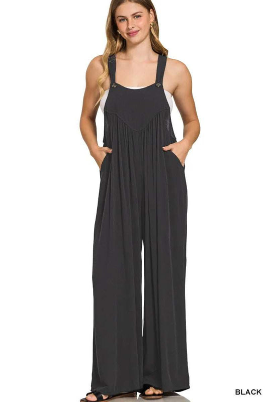 Zenana Woven Rayon Crepe Wide Leg Overalls - Trendsi - Flyclothing LLC