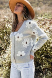 Flower Button Up Long Sleeve Cardigan - Trendsi - Flyclothing LLC