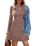 Ribbed Knit Long Sleeve A-Line Dress - Trendsi - Flyclothing LLC