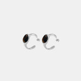 Stainless Steel Natural Tiger's Eye C-Hoop Earrings - Trendsi - Flyclothing LLC