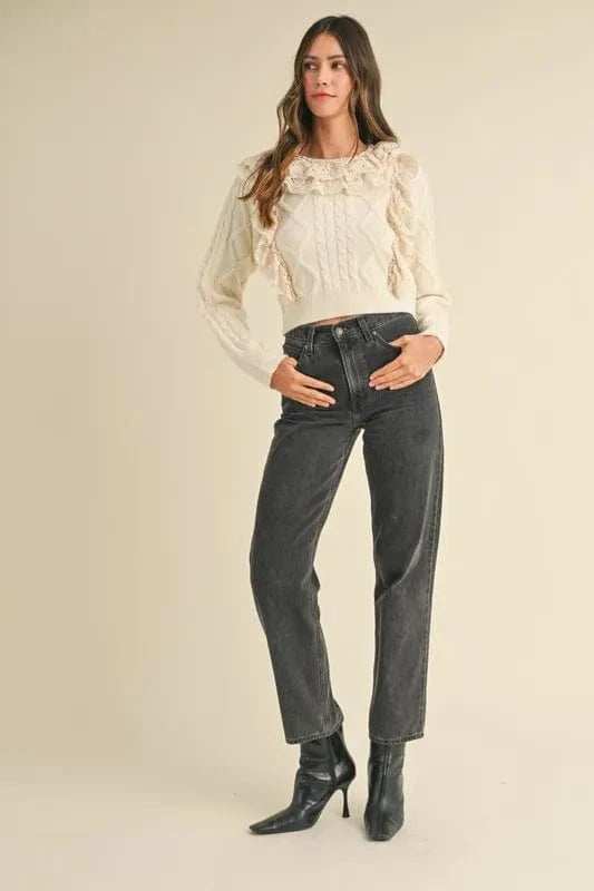 MABLE Ruffled Lace Crochet Sweater - Trendsi - Flyclothing LLC