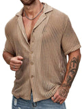 Men's Full Size Openwork Button Down Short Sleeve Shirt Plus Size - Trendsi - Flyclothing LLC
