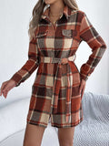 Plaid Button Front Tie Waist Shirt Dress - Trendsi - Flyclothing LLC