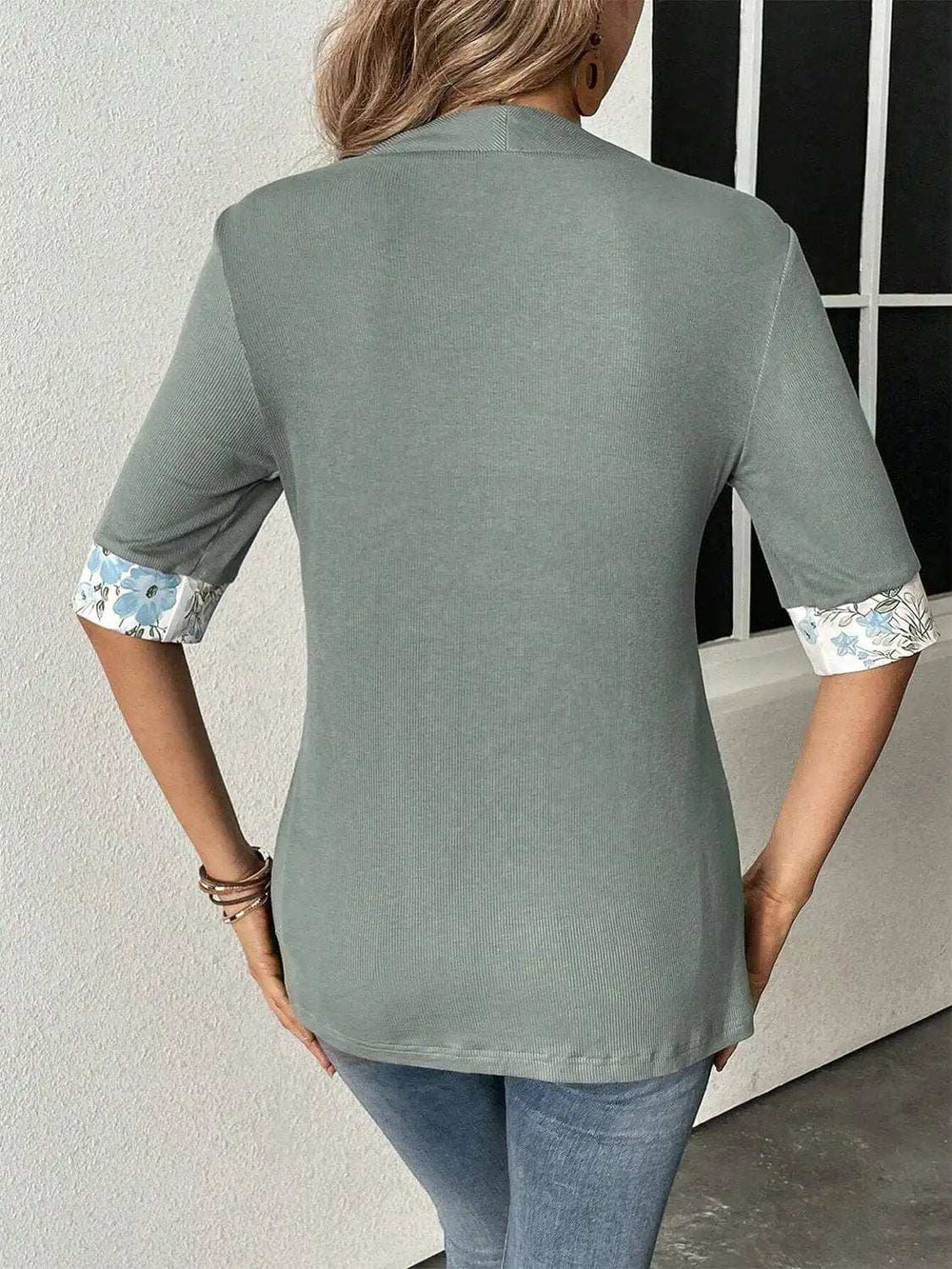 Faux Layered Printed Half Sleeve Top - Trendsi - Flyclothing LLC