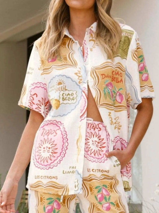 Printed Button Up Shirt and Pants Set - Trendsi - Flyclothing LLC