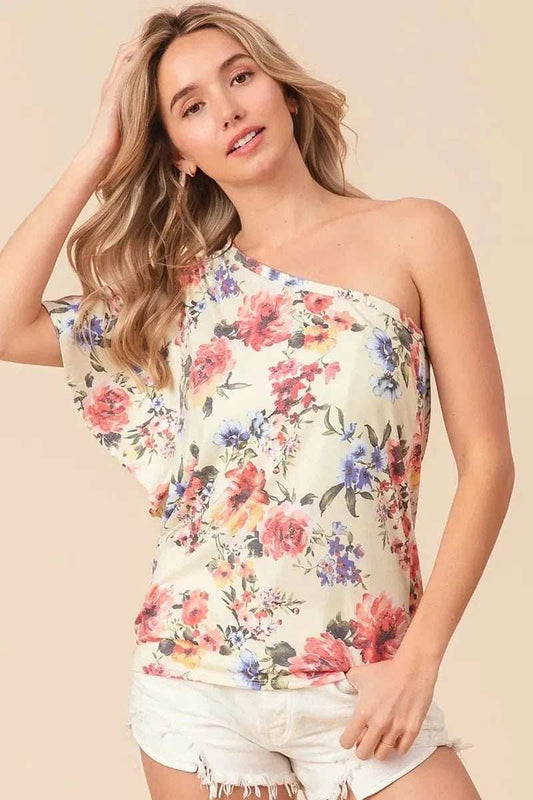 BiBi Floral Printed Jersey Knit Ruffle Sleeve Top - Trendsi - Flyclothing LLC