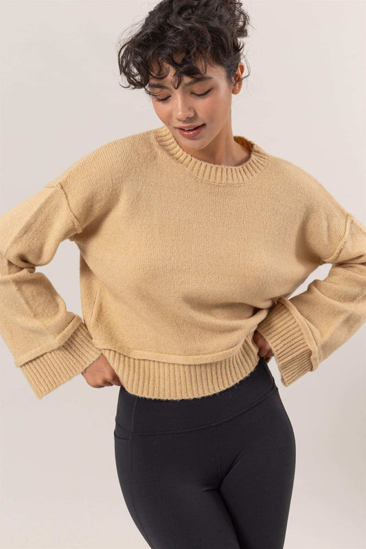 HYFVE Round Neck Dropped Shoulder Ribbed Sweater - Trendsi - Flyclothing LLC
