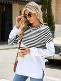 Slit Contrast Striped Long Sleeve Sweatshirt - Trendsi - Flyclothing LLC