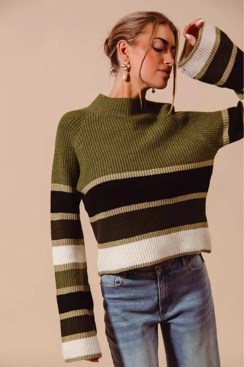 SO ME Multi Color Striped Mock Neck Sweater - Trendsi - Flyclothing LLC