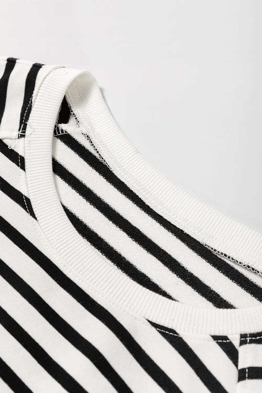 Slit Striped Round Neck Long Sleeve Sweatshirt - Trendsi - Flyclothing LLC
