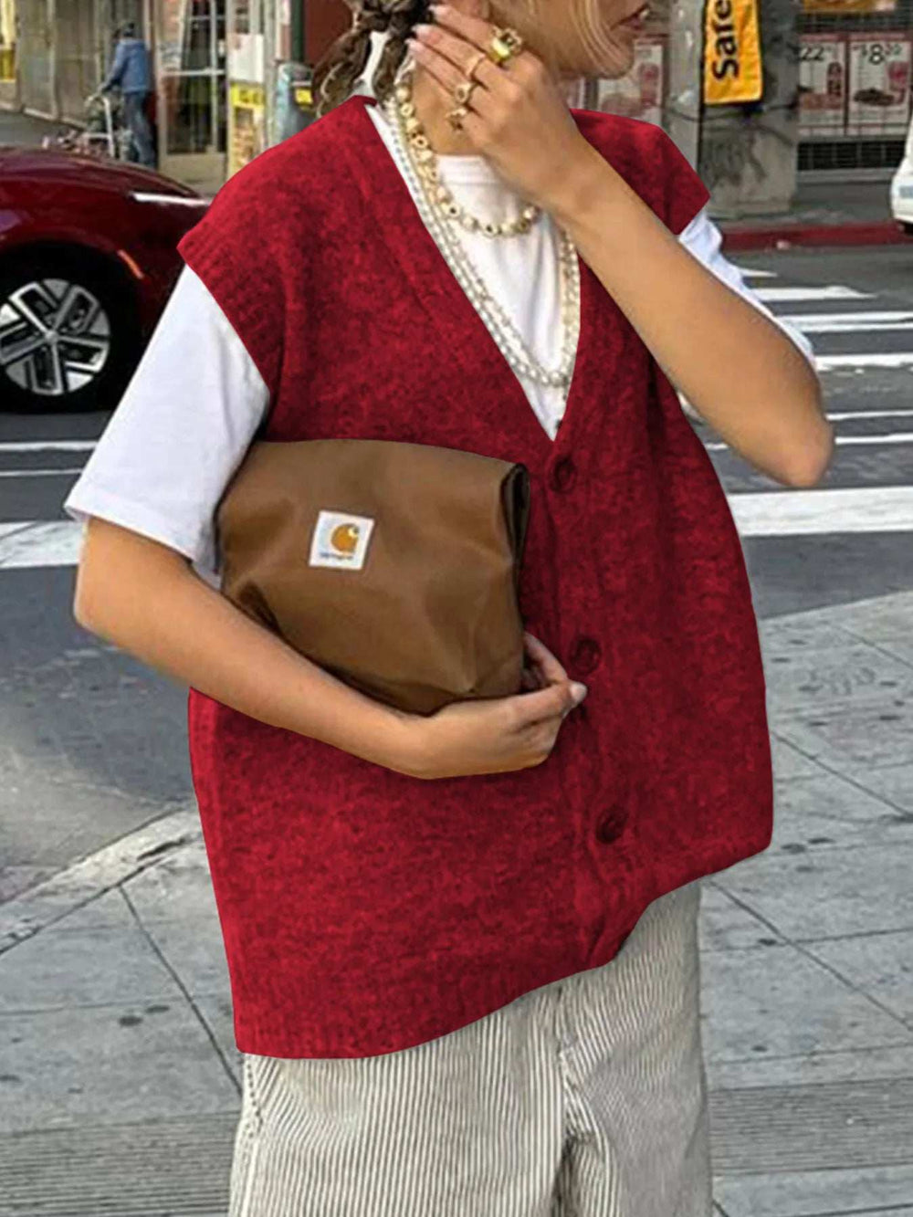 Button-Front Sweater Vest - Trendsi - Flyclothing LLC