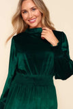 Haptics Mock Neck Smocked Waist Velvet Tiered Dress - Trendsi - Flyclothing LLC