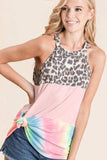 BiBi Leopard and Tie Dye Block Halter Neck Top - Trendsi - Flyclothing LLC
