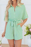 Striped Half Sleeve Tie Waist Romper - Trendsi - Flyclothing LLC