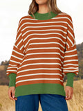 Striped Round Neck Long Sleeve Sweater - Trendsi - Flyclothing LLC