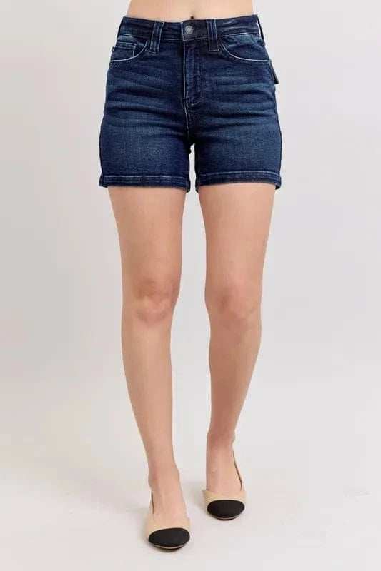 Judy Blue Full Size High Waist Back Flap Pocket Denim Shorts Plus Size - Trendsi - Flyclothing LLC